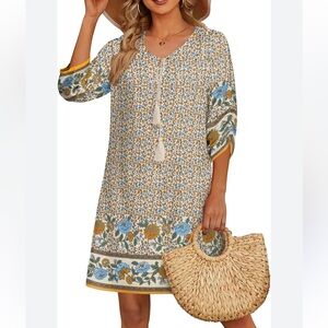 Hotouch Floral Boho Dress with Tassel Size XL